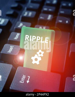 Testo che mostra l'ispirazione Ripple. Parola scritta su piccola onda o serie di loro superficie di acqua ha causato leggera brezza Foto Stock