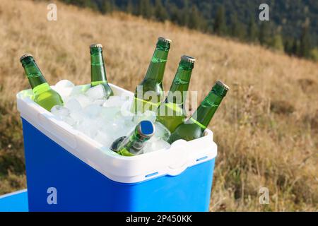 Vasca Di Plastica Blu Piena Di Ghiaccio E Bottiglie Di Birra Immagine  Editoriale - Immagine di freddo, plastica: 205597125