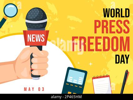 World Press Freedom Day il 3 maggio Illustrazione con mani Holding News microfoni per banner Web o landing page in Cartoon piano modelli disegnati a mano Illustrazione Vettoriale