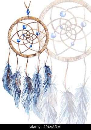Acquerello etnico tribale piuma dreamcatcher fatta a mano. Foto Stock