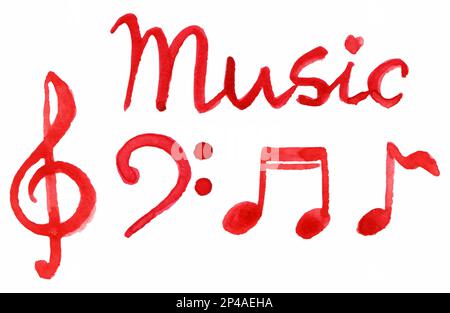 Rosso note musica simbolo set isolato vettore. Illustrazione Vettoriale