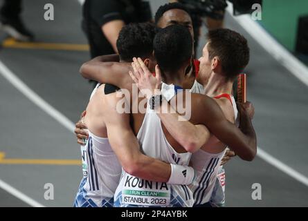 Istanbul, Turchia. 02nd Mar, 2023. Team France Final 4X400 m UOMINI durante i Campionati europei di atletica indoor 2023 del 2 marzo 2023 all'Atakoy Arena di Istanbul, Turchia. Foto di Laurent Lairys/ABACAPRESS.COM Credit: Abaca Press/Alamy Live News Foto Stock