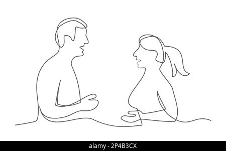 Parlare con un disegno a linee su sfondo bianco Illustrazione Vettoriale