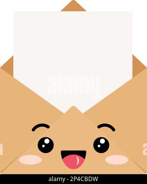 Carino busta kraft con lettera felice carattere vettore clip art.. Illustrazione Vettoriale