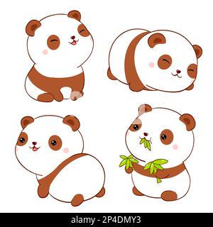 Set di pandas grasso carino stile kawaii. Collezione di simpatico panda bambino in diverse pose. Può essere utilizzato per stampa di t-shirt, adesivi, biglietti d'auguri Foto Stock