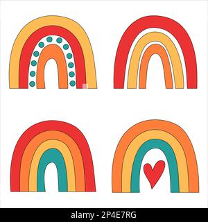 Set di graziosi arcobaleni scandinavi minimalisti Illustrazione Vettoriale
