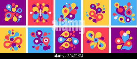 Forme geometriche liquide astratte. Splash forme, flusso d'acqua e dissolve colori vettore composizione set Illustrazione Vettoriale
