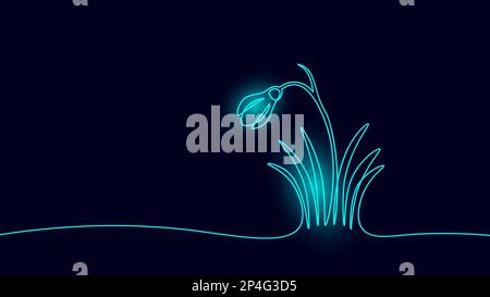 Prima primavera fiore nevicate. Una linea continua fioritura precoce giardino fiore natura bella petali bianchi. Schizzo di un vettore disegnato a mano Illustrazione Vettoriale