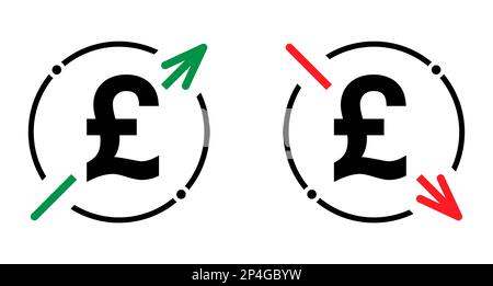 Set di simbolo di costo icona aumento e diminuzione cancelletto. Simbolo del vettore monetario isolato sullo sfondo . Illustrazione Vettoriale