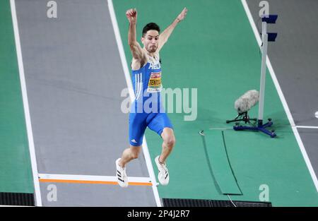 Miltiadis Tentoglou di Grecia durante il Campionato europeo di Atletica Indoor 2023 il 5 marzo 2023 all'Atakoy Arena di Istanbul, Turchia - Foto: Laurent Lairys/DPPI/LiveMedia Foto Stock