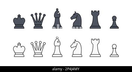 Pezzi di scacchi isolato set. Pezzi di scacchi vettoriali perfetti per l'uso nei giochi online. Illustrazione Vettoriale
