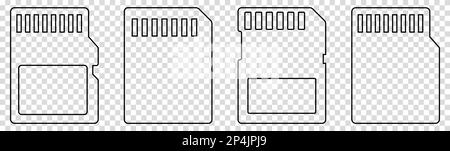Icone di linea della scheda SD impostate. Illustrazione vettoriale isolata su sfondo trasparente Illustrazione Vettoriale