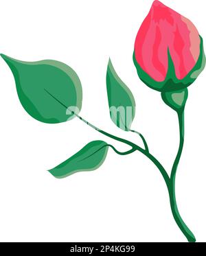Fiori rosa rosso isolato con foglie disegno elemento di disegno in stile piatto su sfondo trasparente Illustrazione Vettoriale