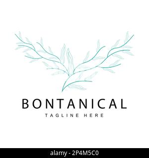 Logo Botanico, progettazione di piante naturali, vettore icona di piante floreali con modello di linea Illustrazione Vettoriale