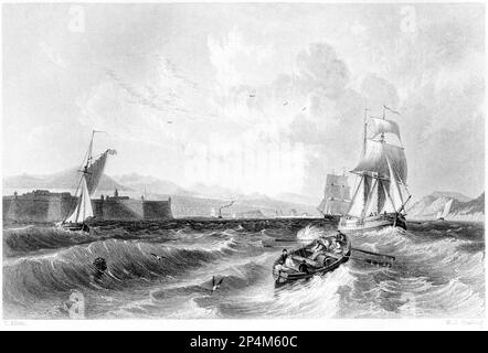 Un'incisione del Moray Firth con Fort George & Fort Rose, Scozia UK scansionata ad alta risoluzione da un libro stampato nel 1840. Foto Stock