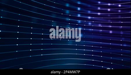Tecnologia di base con punti connessi. Scienza dei dati, particelle, mondo digitale, realtà virtuale, cyberspazio, concetto metaverse. Foto Stock