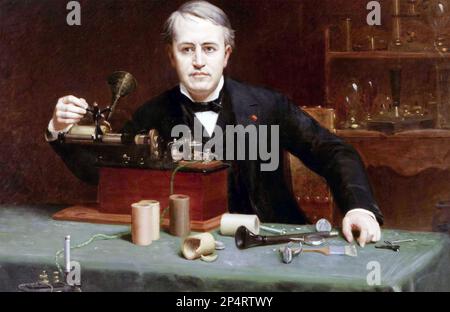 THOMAS ALVA EDISON )1847-1931) inventore e uomo d'affari americano dipinto da Abraham Anderson NEL 1890 Foto Stock