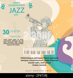 International Jazz Day - poster in stile music paper cut per festival jazz Illustrazione Vettoriale