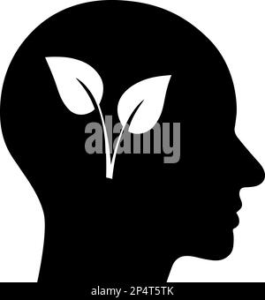 Icona piatta di pianta crescente dal cervello umano come concetto di mindset di crescita Illustrazione Vettoriale