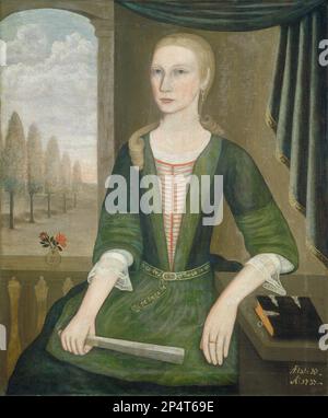 La giovane Signora di Gansevoort Limner (possibilmente Pieter Vanderlyn) con un ventilatore 1737 Foto Stock