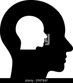Icona piatta della silhouette della testa nella silhouette della testa come concetto di personalità interiore Illustrazione Vettoriale