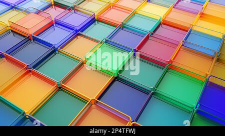 Composizione volumetrica di scatole di diversi colori. Composizione lucida astratta di forme geometriche. illustrazione 3d Foto Stock