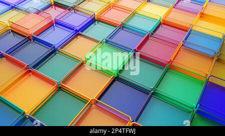 Composizione volumetrica di scatole di diversi colori. Composizione lucida astratta di forme geometriche. illustrazione 3d Foto Stock