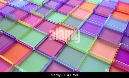 Composizione volumetrica di scatole di diversi colori. Composizione lucida astratta di forme geometriche. illustrazione 3d Foto Stock