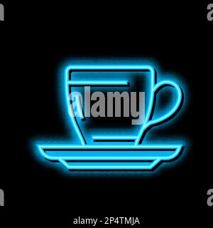illustrazione dell'icona teacup con illuminazione al neon della piastra Illustrazione Vettoriale