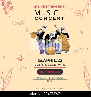 Modello per la progettazione di modelli di banner per concerti in live streaming di musica elettronica Illustrazione Vettoriale