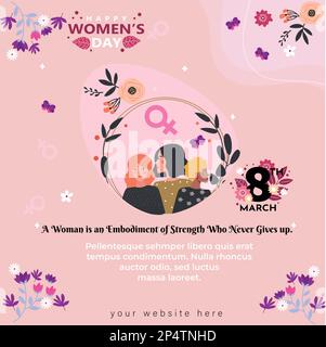 International Women's Day Pink Flower Social Media Template Design Vector Illustrazione Vettoriale