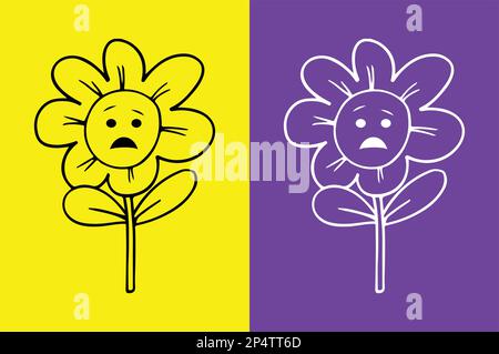 Fiore preoccupato faccia emoji - emoji stressato Illustrazione Vettoriale