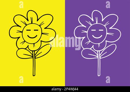 Fiore sorridente faccia emoji Illustrazione Vettoriale