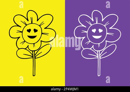 Fiore sorridente faccia con cuore occhi emoji Illustrazione Vettoriale