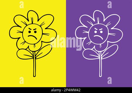 Fiore arrabbiato faccia emoji Illustrazione Vettoriale