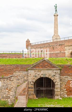 Belgrado, Serbia - 24 2019 maggio: Il vincitore è un monumento di un uomo che detiene un'aquila, che commemora la vittoria della Serbia durante le guerre balcaniche. Si trova in posizione Foto Stock