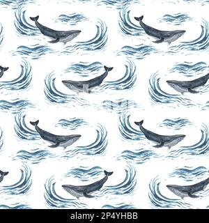 modello di balena killer senza cuciture. acquerello ghiaccio artico e sfondo oceano Foto Stock