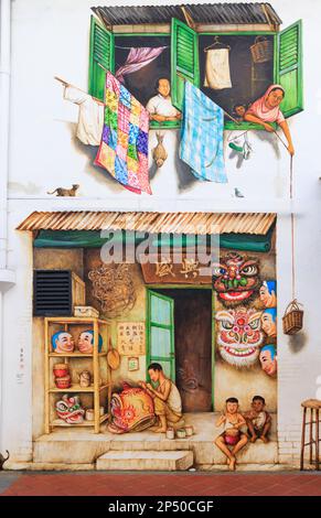 Murale a Mohamed Ali Lane, Chinatown, Singapore di Yip Yew Chong. Foto Stock