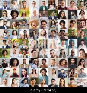 Mosaico di gente multirazziale sorridente età diverse, collage Foto Stock