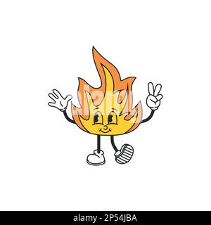 Hanno un'idea fuoco personaggio stile cartoon vettore illustrazione psichedelico anni '70 stile. Hippie, psichedelic, Groove, retro e vintage Style EPS 10 Illustrazione Vettoriale
