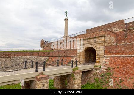 Belgrado, Serbia - 24 2019 maggio: Il vincitore è un monumento di un uomo che detiene un'aquila, che commemora la vittoria della Serbia durante le guerre balcaniche. Si trova in posizione Foto Stock