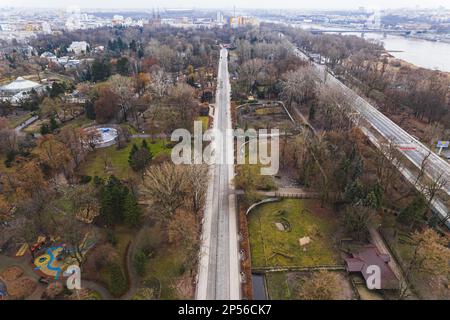 Foto aerea dello zoo in inverno a Varsavia, Polonia. Foto di alta qualità Foto Stock