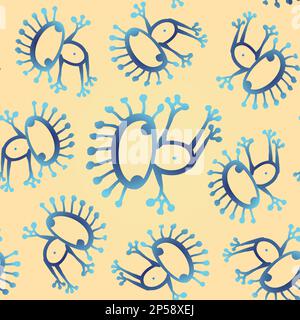 Colorful doodle aliena rana vettore senza cuciture motivo di sfondo texture. Illustrazione Vettoriale