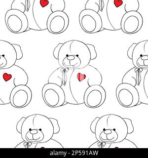 Cartoon adorabile orsacchiotto giocattolo monocromatico senza cuciture vettore pattern. Illustrazione Vettoriale
