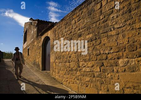 Provincia di Zaragoza, Aragona, Spagna: Uncastillo. Strada per le rovine del castello. Cinco Villas. Foto Stock
