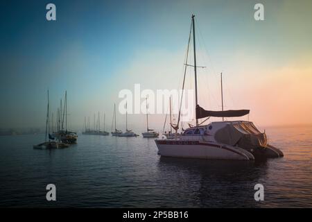 Barche nella baia di San Diego alla luce del mattino presto Foto Stock