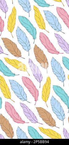 Acquerello colorato piume linea arte senza cuciture motivo texture vettore di sfondo. Illustrazione Vettoriale