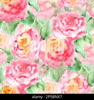 Acquerello rosa tè rosa fiore rosa composizione floreale isolato. Foto Stock
