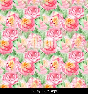 Acquerello rosa tè rosa fiore rosa composizione floreale isolato. Foto Stock