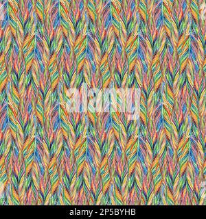 Arcobaleno colorato uccello piuma treccia senza cuciture motivo texture sfondo. Foto Stock